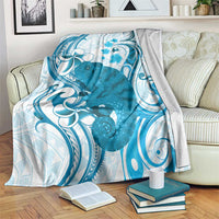 Cyan And White Hawaii Chameleon Blanket Plumeria Polynesian Tribal Art LT14 Cyan - Polynesian Pride