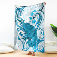 Cyan And White Hawaii Chameleon Blanket Plumeria Polynesian Tribal Art LT14 - Polynesian Pride