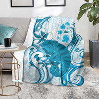 Cyan And White Hawaii Chameleon Blanket Plumeria Polynesian Tribal Art LT14 - Polynesian Pride