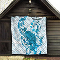 Cyan And White Hawaii Chameleon Quilt Plumeria Polynesian Tribal Art