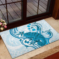 Cyan And White Hawaii Chameleon Rubber Doormat Plumeria Polynesian Tribal Art LT14 - Polynesian Pride