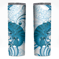 Cyan And White Hawaii Chameleon Skinny Tumbler Plumeria Polynesian Tribal Art
