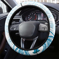 Cyan And White Hawaii Chameleon Steering Wheel Cover Plumeria Polynesian Tribal Art LT14 - Polynesian Pride