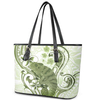 Green And White Hawaii Chameleon Leather Tote Bag Plumeria Polynesian Tribal Art LT14 - Polynesian Pride
