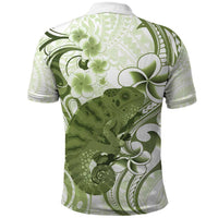 Green And White Hawaii Chameleon Polo Shirt Plumeria Polynesian Tribal Art