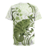 Green And White Hawaii Chameleon Rugby Jersey Plumeria Polynesian Tribal Art LT14 - Polynesian Pride