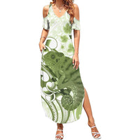 Green And White Hawaii Chameleon Summer Maxi Dress Plumeria Polynesian Tribal Art LT14 Women Lime Green - Polynesian Pride