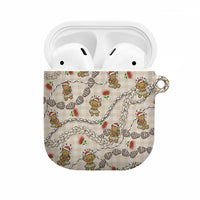 Beige Palaka Hawaii Mele Kalikimaka AirPods Case Ohia Lehua Shell Leis Funny Gingerbread Santa LT14 Beige - Polynesian Pride