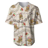 Beige Palaka Hawaii Mele Kalikimaka Baseball Jersey Ohia Lehua Shell Leis Funny Gingerbread Santa LT14 Beige - Polynesian Pride