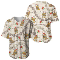 Beige Palaka Hawaii Mele Kalikimaka Baseball Jersey Ohia Lehua Shell Leis Funny Gingerbread Santa LT14 - Polynesian Pride