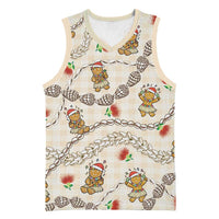 Beige Palaka Hawaii Mele Kalikimaka Basketball Jersey Ohia Lehua Shell Leis Funny Gingerbread Santa - Polynesian Pride