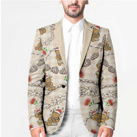 Beige Palaka Hawaii Mele Kalikimaka Blazer Ohia Lehua Shell Leis Funny Gingerbread Santa - Polynesian Pride