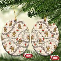 Beige Palaka Hawaii Mele Kalikimaka Ceramic Ornament Ohia Lehua Shell Leis Funny Gingerbread Santa LT14 Oval Beige - Polynesian Pride