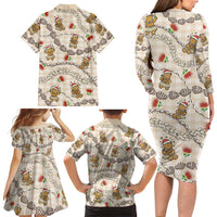 Beige Palaka Hawaii Mele Kalikimaka Family Matching Long Sleeve Bodycon Dress and Hawaiian Shirt Ohia Lehua Shell Leis Funny Gingerbread Santa - Polynesian Pride