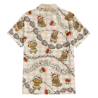 Beige Palaka Hawaii Mele Kalikimaka Family Matching Long Sleeve Bodycon Dress and Hawaiian Shirt Ohia Lehua Shell Leis Funny Gingerbread Santa - Polynesian Pride