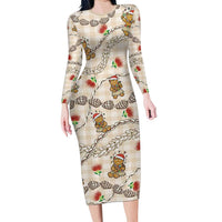 Beige Palaka Hawaii Mele Kalikimaka Family Matching Long Sleeve Bodycon Dress and Hawaiian Shirt Ohia Lehua Shell Leis Funny Gingerbread Santa - Polynesian Pride