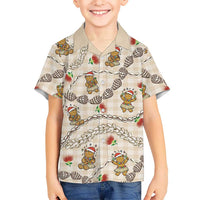 Beige Palaka Hawaii Mele Kalikimaka Family Matching Long Sleeve Bodycon Dress and Hawaiian Shirt Ohia Lehua Shell Leis Funny Gingerbread Santa - Polynesian Pride