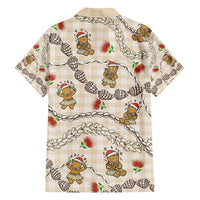 Beige Palaka Hawaii Mele Kalikimaka Family Matching Off Shoulder Maxi Dress and Hawaiian Shirt Ohia Lehua Shell Leis Funny Gingerbread Santa - Polynesian Pride