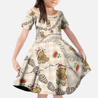 Beige Palaka Hawaii Mele Kalikimaka Family Matching Off Shoulder Short Dress and Hawaiian Shirt Ohia Lehua Shell Leis Funny Gingerbread Santa - Polynesian Pride