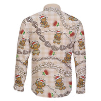 Beige Palaka Hawaii Mele Kalikimaka Family Matching Off Shoulder Short Dress and Hawaiian Shirt Ohia Lehua Shell Leis Funny Gingerbread Santa - Polynesian Pride