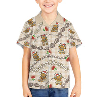 Beige Palaka Hawaii Mele Kalikimaka Family Matching Off Shoulder Short Dress and Hawaiian Shirt Ohia Lehua Shell Leis Funny Gingerbread Santa - Polynesian Pride
