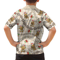 Beige Palaka Hawaii Mele Kalikimaka Family Matching Puletasi and Hawaiian Shirt Ohia Lehua Shell Leis Funny Gingerbread Santa - Polynesian Pride