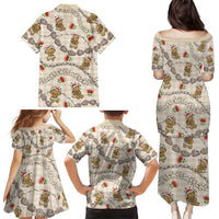 Beige Palaka Hawaii Mele Kalikimaka Family Matching Puletasi and Hawaiian Shirt Ohia Lehua Shell Leis Funny Gingerbread Santa - Polynesian Pride
