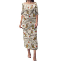 Beige Palaka Hawaii Mele Kalikimaka Family Matching Puletasi and Hawaiian Shirt Ohia Lehua Shell Leis Funny Gingerbread Santa - Polynesian Pride