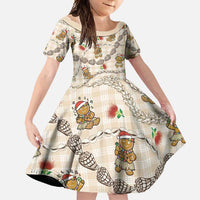 Beige Palaka Hawaii Mele Kalikimaka Family Matching Short Sleeve Bodycon Dress and Hawaiian Shirt Ohia Lehua Shell Leis Funny Gingerbread Santa - Polynesian Pride