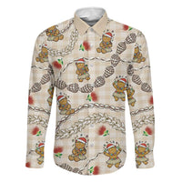 Beige Palaka Hawaii Mele Kalikimaka Family Matching Short Sleeve Bodycon Dress and Hawaiian Shirt Ohia Lehua Shell Leis Funny Gingerbread Santa - Polynesian Pride