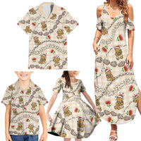 Beige Palaka Hawaii Mele Kalikimaka Family Matching Summer Maxi Dress and Hawaiian Shirt Ohia Lehua Shell Leis Funny Gingerbread Santa - Polynesian Pride