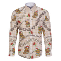 Beige Palaka Hawaii Mele Kalikimaka Family Matching Tank Maxi Dress and Hawaiian Shirt Ohia Lehua Shell Leis Funny Gingerbread Santa - Polynesian Pride