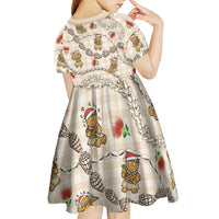 Beige Palaka Hawaii Mele Kalikimaka Kid Short Sleeve Dress Ohia Lehua Shell Leis Funny Gingerbread Santa - Polynesian Pride