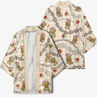Beige Palaka Hawaii Mele Kalikimaka Kimono Ohia Lehua Shell Leis Funny Gingerbread Santa - Polynesian Pride