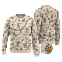 Beige Palaka Hawaii Mele Kalikimaka Ugly Christmas Sweater Ohia Lehua Shell Leis Funny Gingerbread Santa - Polynesian Pride