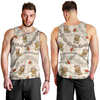 Beige Palaka Hawaii Mele Kalikimaka Men Tank Top Ohia Lehua Shell Leis Funny Gingerbread Santa - Polynesian Pride