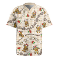 Beige Palaka Hawaii Mele Kalikimaka Rugby Jersey Ohia Lehua Shell Leis Funny Gingerbread Santa LT14 Beige - Polynesian Pride