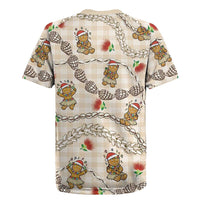 Beige Palaka Hawaii Mele Kalikimaka Rugby Jersey Ohia Lehua Shell Leis Funny Gingerbread Santa LT14 - Polynesian Pride