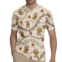 Beige Palaka Hawaii Mele Kalikimaka Rugby Jersey Ohia Lehua Shell Leis Funny Gingerbread Santa LT14 - Polynesian Pride