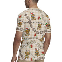 Beige Palaka Hawaii Mele Kalikimaka Rugby Jersey Ohia Lehua Shell Leis Funny Gingerbread Santa LT14 - Polynesian Pride