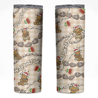 Beige Palaka Hawaii Mele Kalikimaka Skinny Tumbler Ohia Lehua Shell Leis Funny Gingerbread Santa - Polynesian Pride
