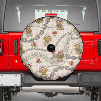 Beige Palaka Hawaii Mele Kalikimaka Spare Tire Cover Ohia Lehua Shell Leis Funny Gingerbread Santa - Polynesian Pride