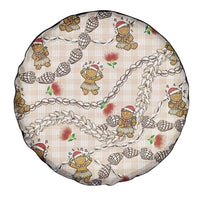 Beige Palaka Hawaii Mele Kalikimaka Spare Tire Cover Ohia Lehua Shell Leis Funny Gingerbread Santa - Polynesian Pride