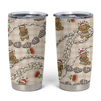 Beige Palaka Hawaii Mele Kalikimaka Tumbler Cup Ohia Lehua Shell Leis Funny Gingerbread Santa - Polynesian Pride