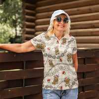 Beige Palaka Hawaii Mele Kalikimaka Women Polo Shirt Ohia Lehua Shell Leis Funny Gingerbread Santa - Polynesian Pride