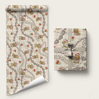 Beige Palaka Hawaii Mele Kalikimaka Wrapping Paper Ohia Lehua Shell Leis Funny Gingerbread Santa LT14 58" × 23" Beige - Polynesian Pride