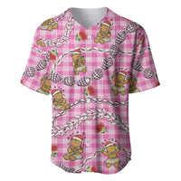 Pink Palaka Hawaii Mele Kalikimaka Baseball Jersey Ohia Lehua Shell Leis Funny Gingerbread Santa LT14 Pink - Polynesian Pride