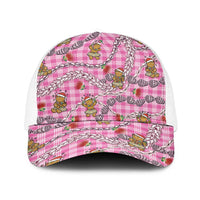 Pink Palaka Hawaii Mele Kalikimaka Baseball Net Cap Ohia Lehua Shell Leis Funny Gingerbread Santa LT14 One Size White Pink - Polynesian Pride
