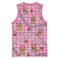 Pink Palaka Hawaii Mele Kalikimaka Basketball Jersey Ohia Lehua Shell Leis Funny Gingerbread Santa - Polynesian Pride