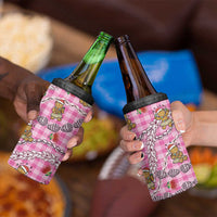 Pink Palaka Hawaii Mele Kalikimaka 4 in 1 Can Cooler Tumbler Ohia Lehua Shell Leis Funny Gingerbread Santa - Polynesian Pride